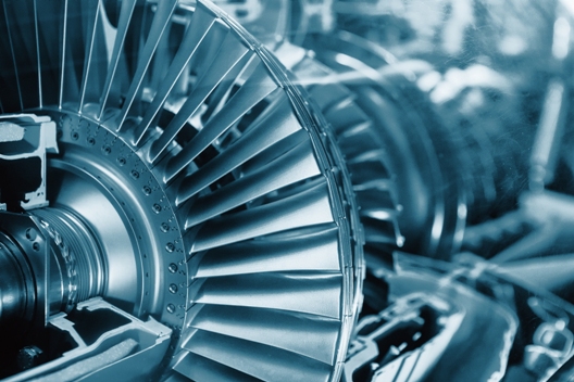 Close up of aircraft jet engine turbine